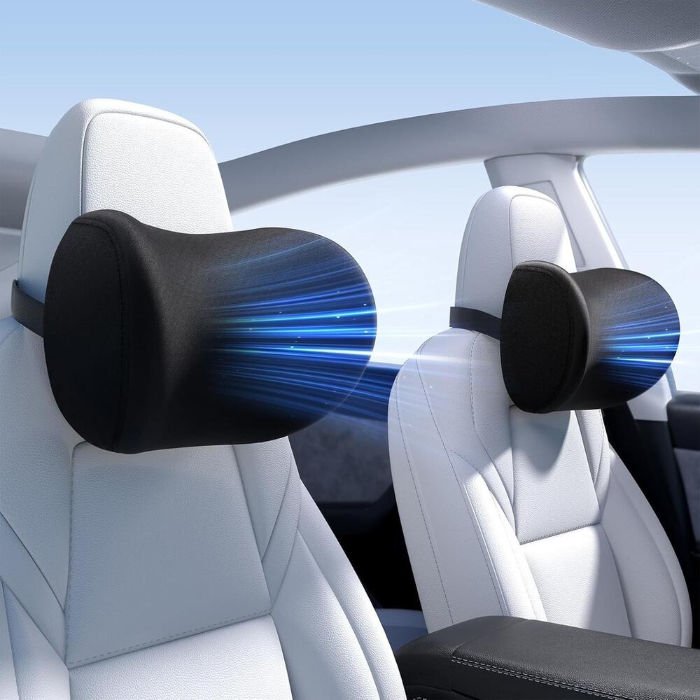 2-Pack Car Headrest Neck Pillow, Memory Foam, Adjustable Strap, Removable Cover